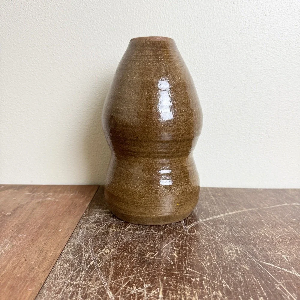 Vintage Japanese pottery‎ Flower Vase stoneware MCM Retro Signed